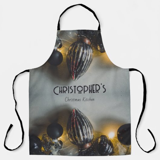 ブラックグレーレトロクリスマスオーナメント エプロン (正面)