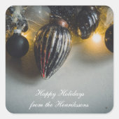 ブラックグレーレトロクリスマスオーナメント スクエアシール (正面)