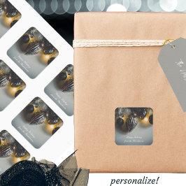 ブラックグレーレトロクリスマスオーナメント スクエアシール