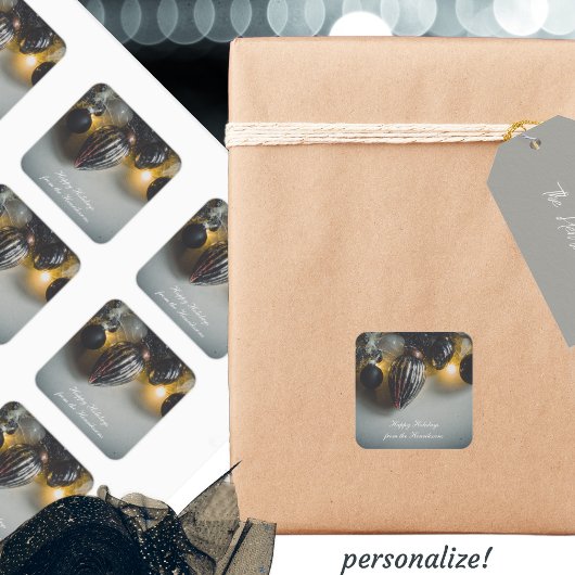 ブラックグレーレトロクリスマスオーナメント スクエアシール