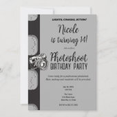 ブラックグレー写真撮影バースデーパーティー 招待状 (正面)
