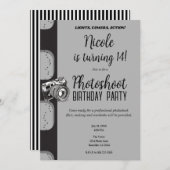 ブラックグレー写真撮影バースデーパーティー 招待状 (正面/裏面)
