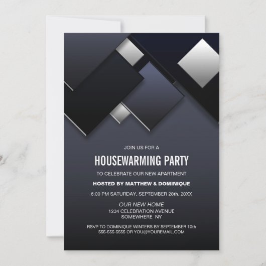 ブラックグレー引っ越し祝いパーティーパーティー 招待状 (正面)