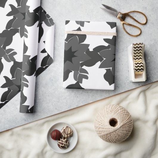 ブラックグレー抽象芸術フローラウェディング婚約 ラッピングペーパー (クラフト)