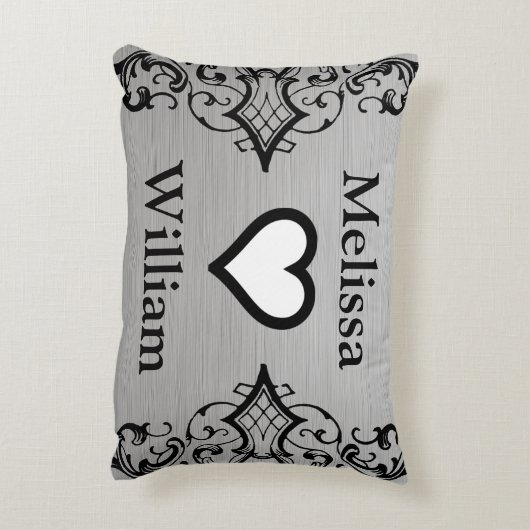 ブラックグレー新郎新婦の名前フローラ結婚ズ アクセントクッション (裏面(縦))