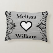 ブラックグレー新郎新婦の名前フローラ結婚ズ アクセントクッション (裏面)