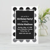 ブラックグレー水玉模様誕生日パーティー 招待状 (スタンド正面)