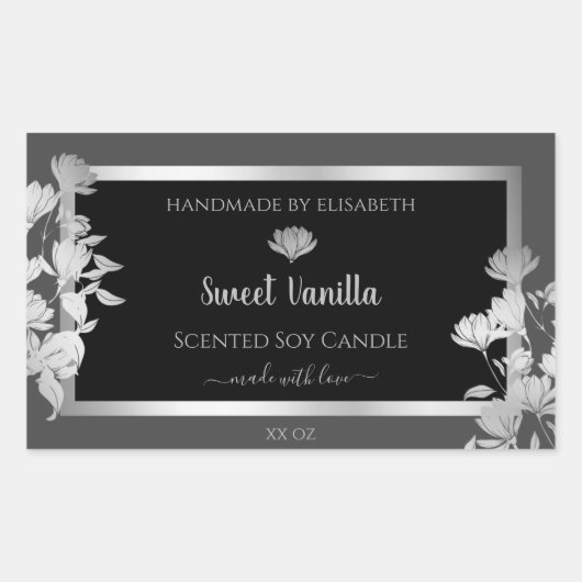 ブラックグレー製品包装ラベルシルバーフレーム 長方形シール (正面)