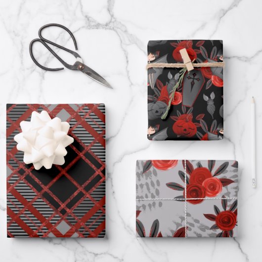 ブラックグレー金ゴールドかわいいバットガールハロウィーンコーヒー ラッピングペーパーシート (正面)