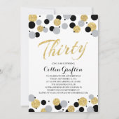 ブラックグレー金ゴールドグリッター紙吹雪30th誕生日 招待状 (正面)