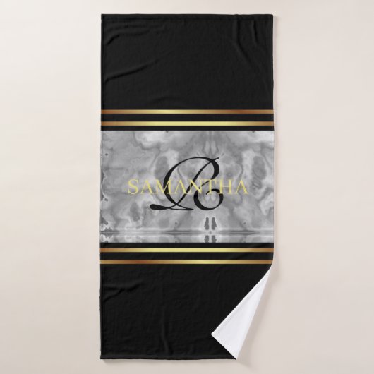 ブラックグレー金ゴールドストライプミニマリスト大理石 バスタオルセット (バスタオル)