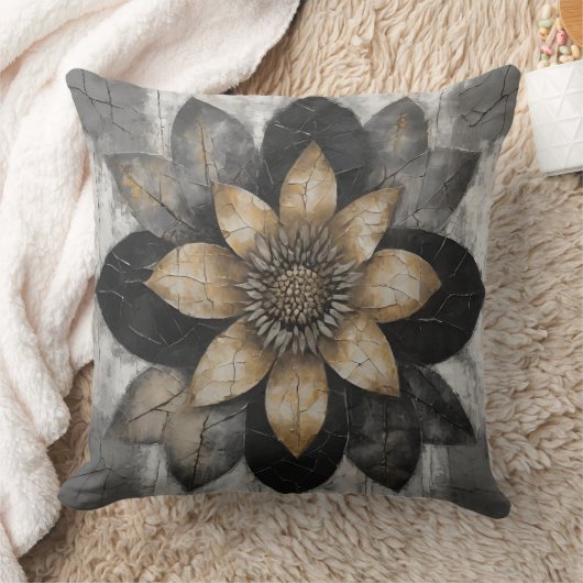 ブラックグレー金ゴールドファームハウス クッション (ブランケット)