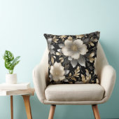 ブラックグレー金ゴールドホワイトフローラ クッション (椅子)
