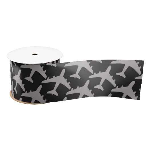 ブラックグレー飛行機飛行機パイロット飛行機航空 サテンリボン (リール)