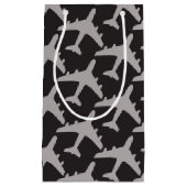 ブラックグレー飛行機飛行機パイロット飛行機航空 スモールペーパーバッグ (正面)