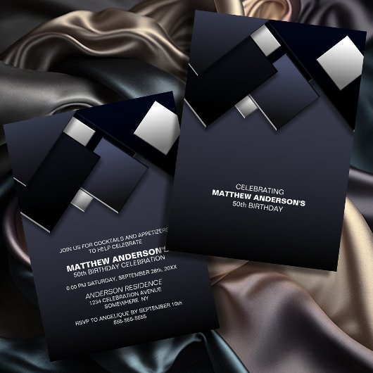 ブラックグレー50thカクテルバースデーパーティー 招待状