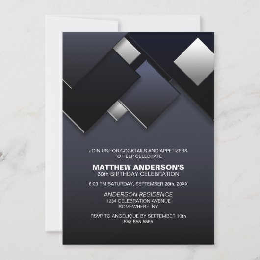 ブラックグレー60thカクテルバースデーパーティー 招待状 (正面)