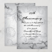 ブラックグレー スクロール 葉 シルバー 結婚記念日 招待状 (正面/裏面)