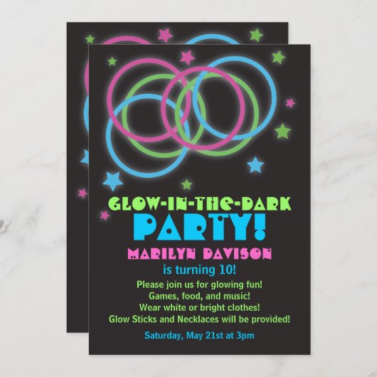 ブラックグローインザダークリングや輪パーティの招待状 招待状 (正面/裏面)