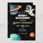 ブラックグロー宇宙惑星宇宙飛行士の赤ちゃんシャワー 招待状 (正面/裏面)