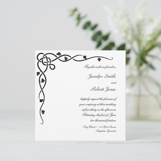 ブラックケルト結び目模様コーナーつる植物結婚式招待状 招待状 (スタンド正面)