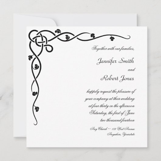 ブラックケルト結び目模様コーナーつる植物結婚式招待状 招待状 (正面)