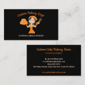 ブラックケーキデコレータレディーオレンジエプロンパティシシェフ 名刺 (正面/裏面)