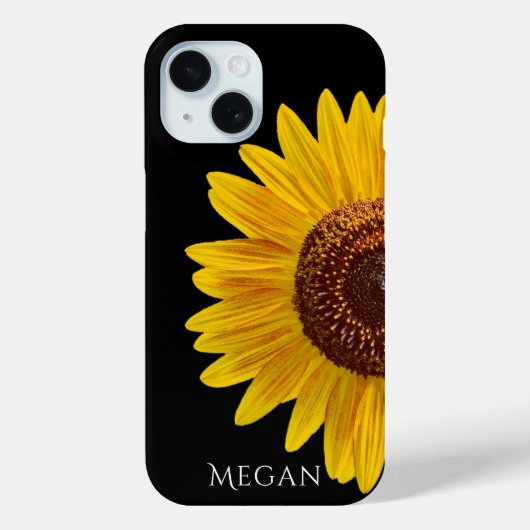ブラックケースにイエローサンフラワーと名前をプリント Case-Mate iPhoneケース (裏面)