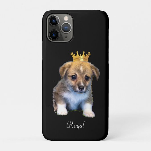 ブラックケースの上の愛らしいコーギー子犬と王冠 M Case-Mate iPhoneケース (裏)