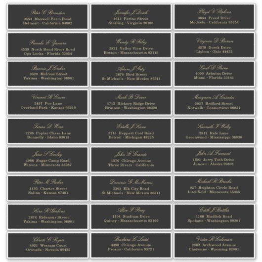 ブラックゲストエレガントリストアドレス上の金ゴールドスクリプト シール (正面)