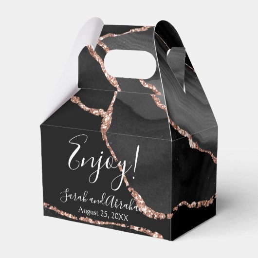 ブラックゲートバラ金ゴールドグリッター結婚式の引き出物ボックス フェイバーボックス (正面サイド)