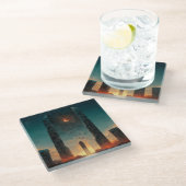 ブラックゲートファンタジーSci-Fiアート ガラスコースター (アングル)