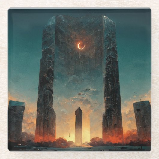 ブラックゲートファンタジーSci-Fiアート ガラスコースター (正面)