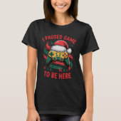 ブラックゲーマーサンタ帽子 クリスマスコントローラー ホリデー Tシャツ (正面)