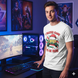 ブラックゲーマーサンタ帽子 クリスマスコントローラー ホリデー Tシャツ