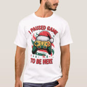 ブラックゲーマーサンタ帽子 クリスマスコントローラー ホリデー Tシャツ (正面)