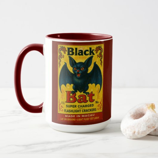 ブラックコウモリの爆竹ヴィンテージ マグカップ (ドーナツ付き)