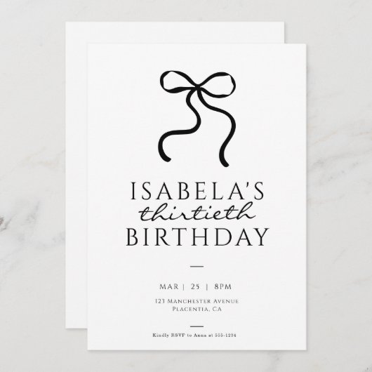 ブラックコケエレガントットボウ誕生日パーティー 招待状 (正面/裏面)