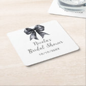 ブラックコケッタボウ ブライダルシャワー スクエアペーパーコースター (アングル)