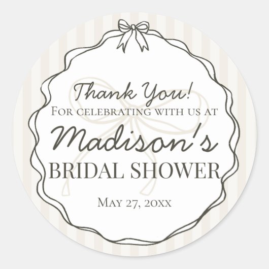 ブラックコケッテ ボウ ベージュ ブライダルシャワーのお土産 ラウンドシール (正面)