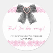 ブラックコケットのピンクレース ブライダルシャワーの感謝 ラウンドシール (正面)