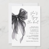 ブラックコケットボウウォーターカラーブライダルシャワー 招待状 (正面)