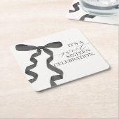 ブラックコケットボウスウィート16誕生日パーティードコール スクエアペーパーコースター (アングル)