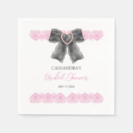 ブラックコケットボウピンクレースブライダルシャワー スタンダードカクテルナプキン