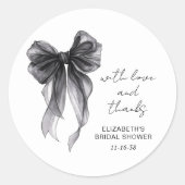 ブラックコケットボウブライダルシャワーサンキュー ラウンドシール (正面)