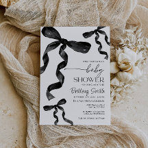 ブラックコケットボウベビーシャワー招待状