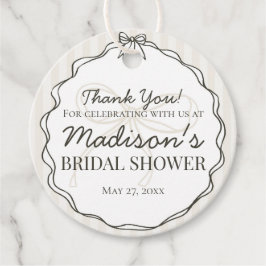 ブラックコケットボウベージュストライプのブライダルシャワー フェイバータグ