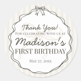 ブラックコケットボウベージュストライプの誕生日の恩恵 ラウンドシール