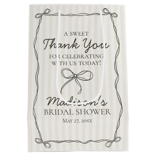 ブラックコケットボウベージュブライダルシャワーの恩恵 ミディアムペーパーバッグ (裏面)