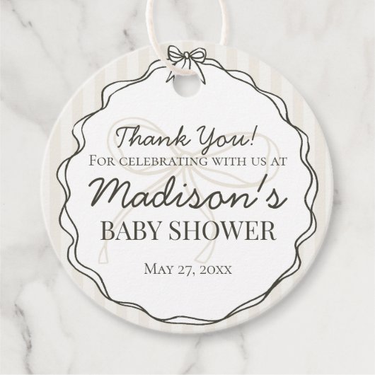 ブラックコケットボウベージュベビストライプのーシャワー フェイバータグ (正面)